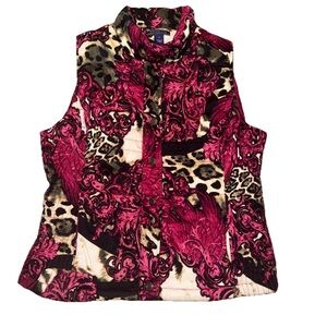Bandolino Paisley Animal Print Boho Cotton Quilted Puffer Vest Women’s Medium